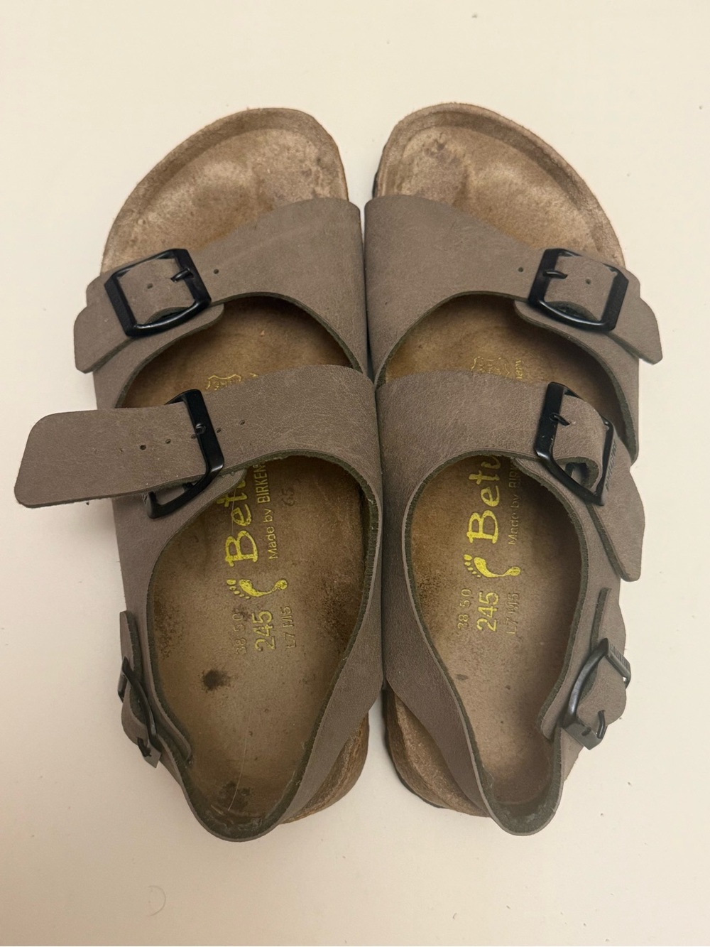 Betula Taupe Two-Strap Buckle Sandals